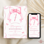 7th Pink Bow Soft Blush Birthday Invitation - printable invite design detail