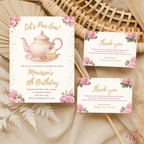 7th Pink Floral Tea Party Birthday Invitation - styled invitation mockup