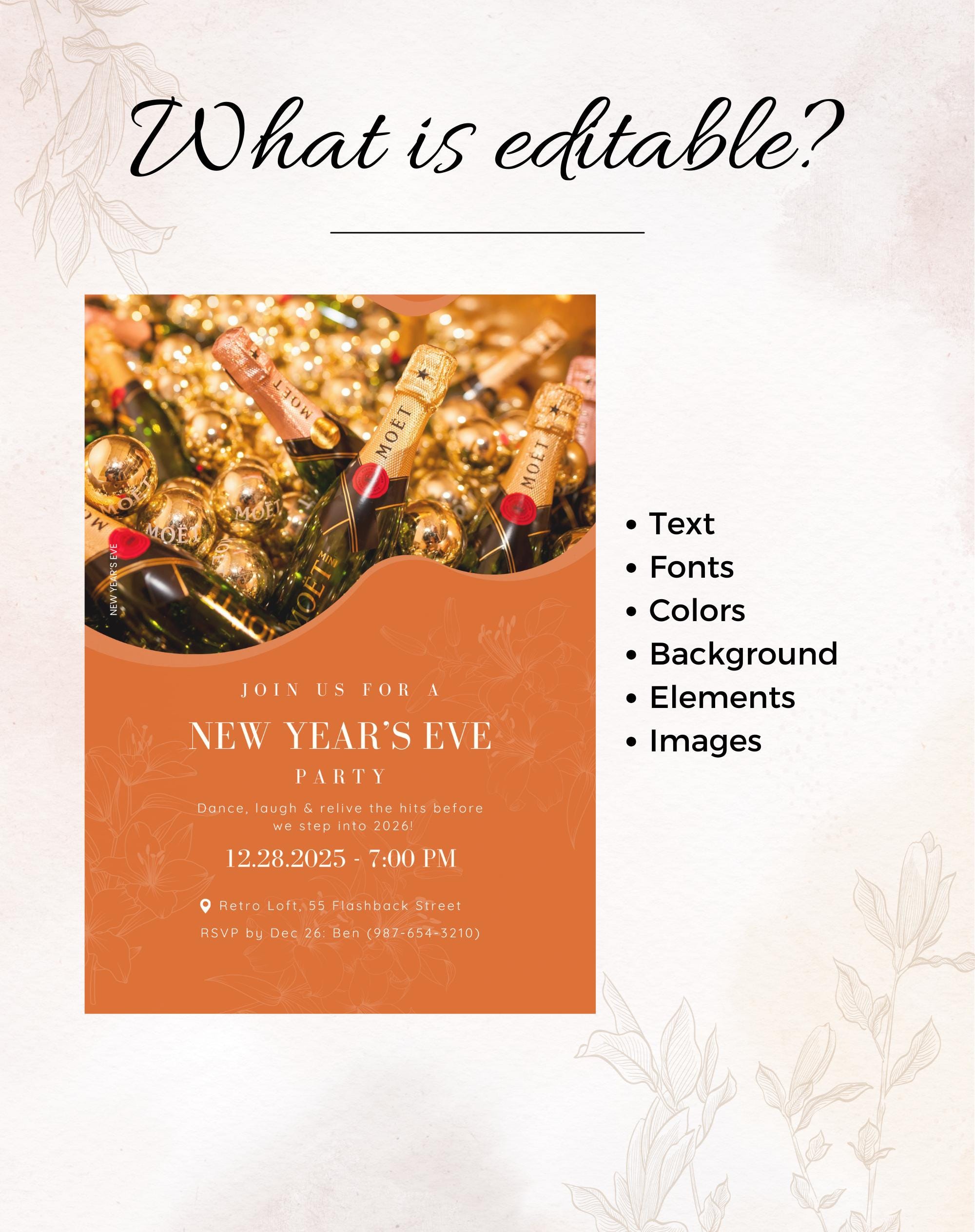 New Year’s Eve Orange Champagne Invitation