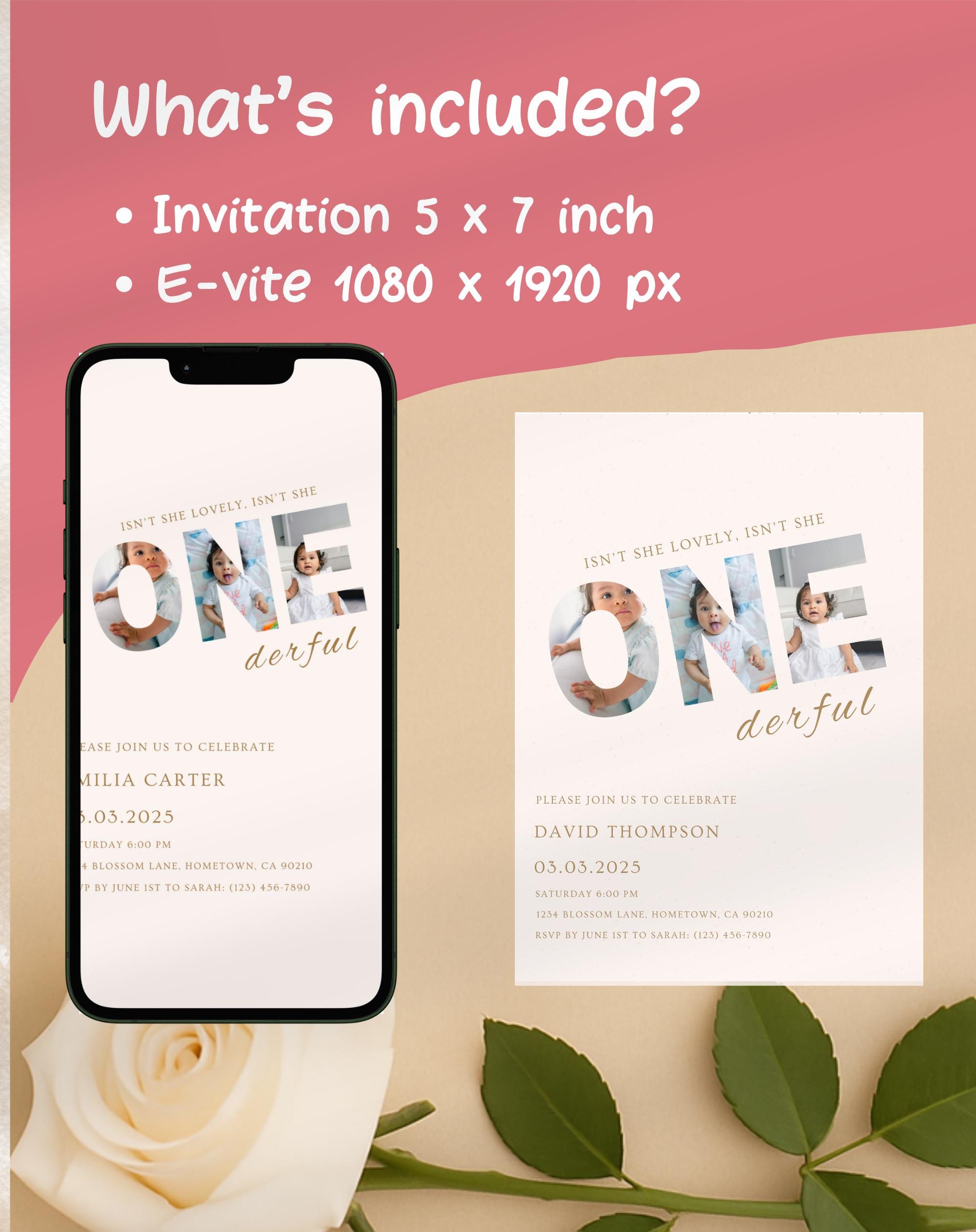 ONEderful Neutral Beige First Birthday Invitation