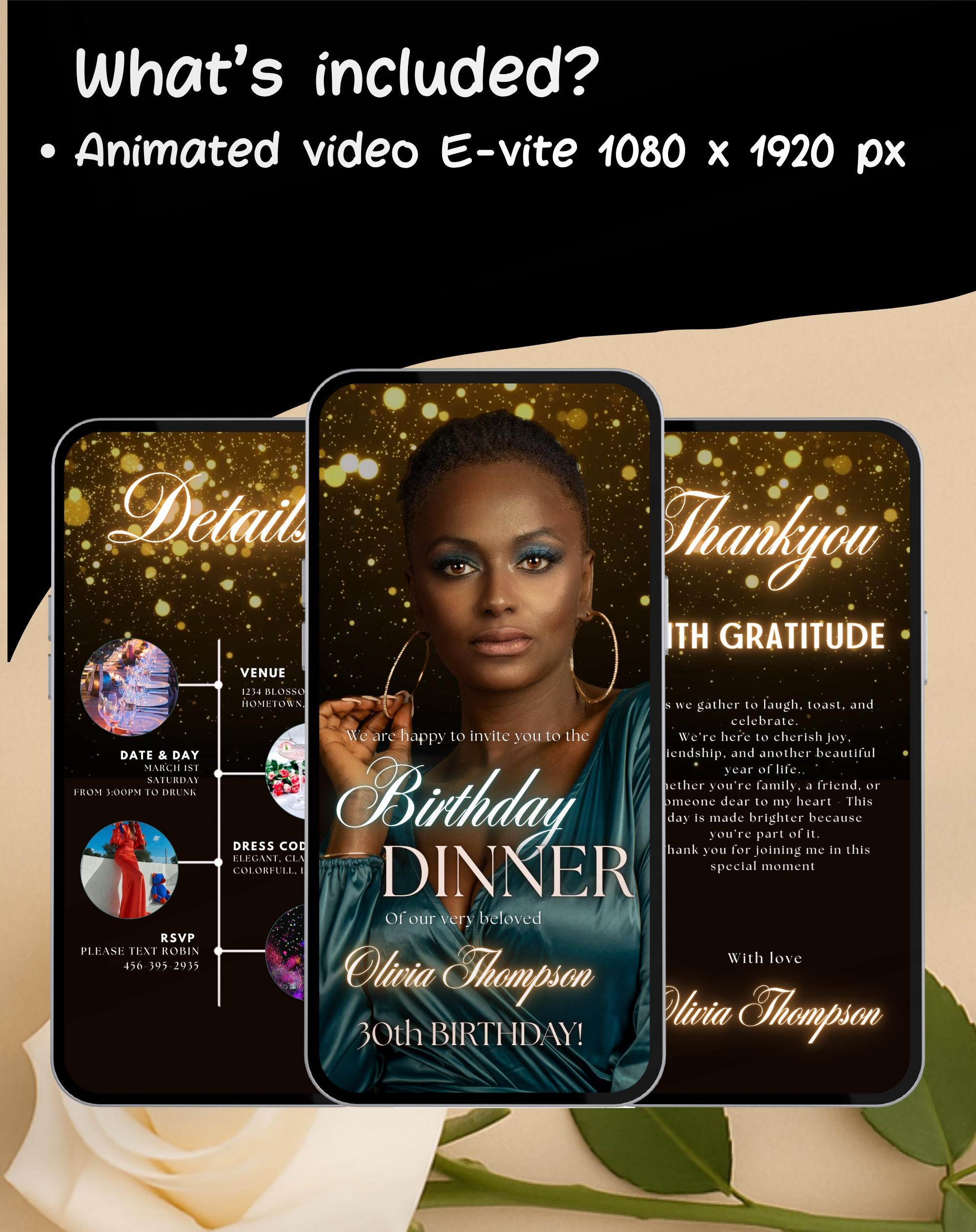 Black/Gold Neon Birthday Dinner Invitation (E-vite)