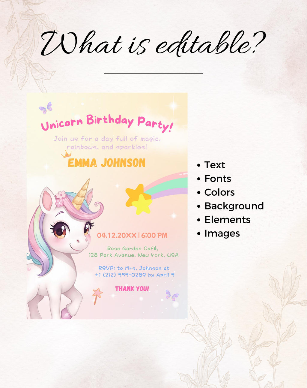 Unicorn Multicolor Birthday Invitation