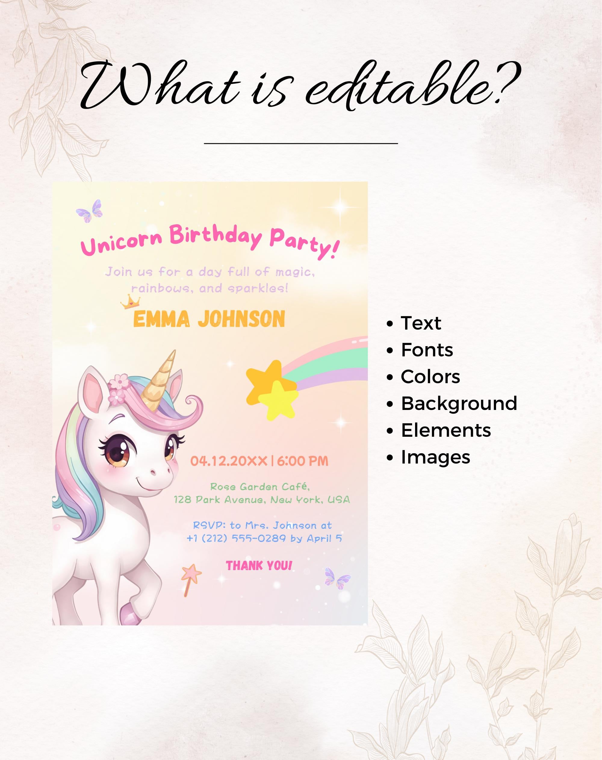 Unicorn Multicolor Birthday Invitation