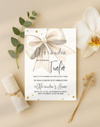 Gold Bow Satin Ribbon Birthday Invitation