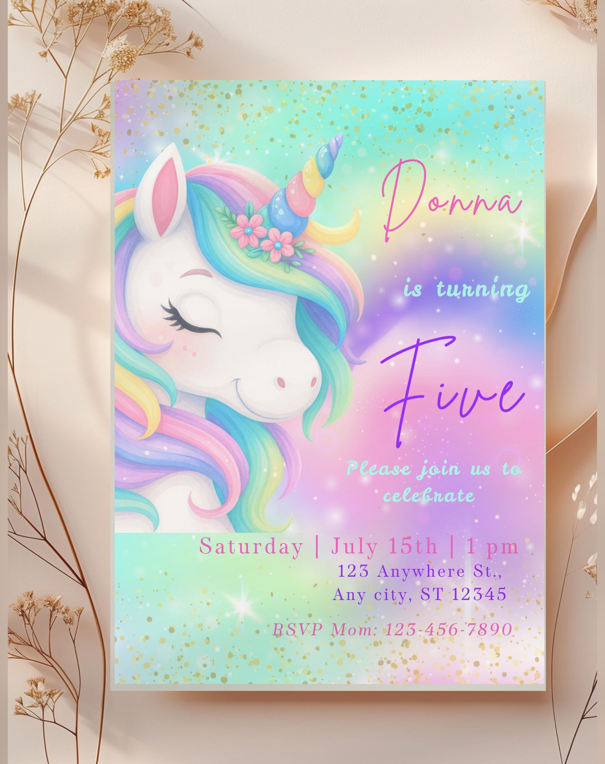 Unicorn Sparkle Rainbow Birthday Invitation