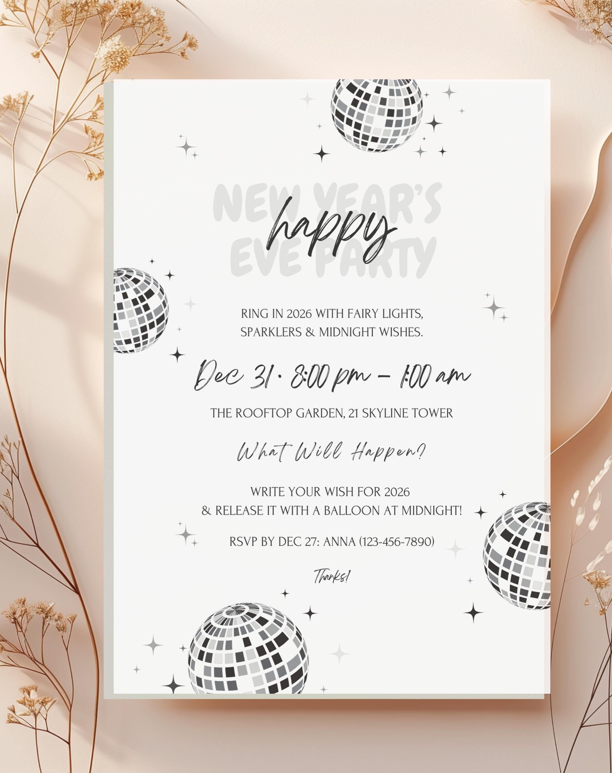 Silver Disco New Year Invitation