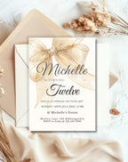 Gold Sheer Bow Birthday Party Invitation