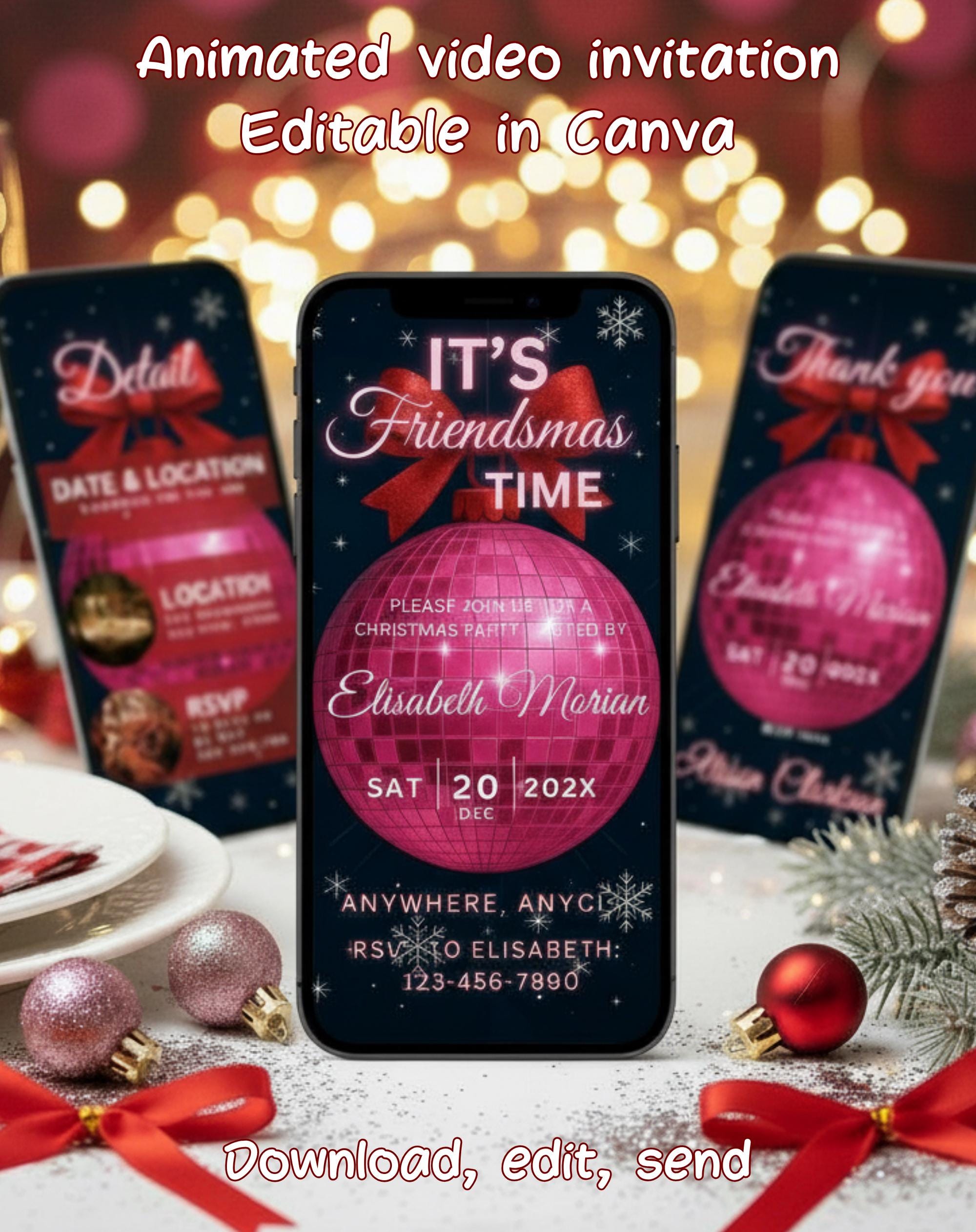 Friendsmas Pink Disco Ball Christmas Party Invitation (E-vite)