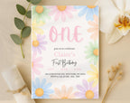 Pastel Floral Daisy First Birthday Invitation