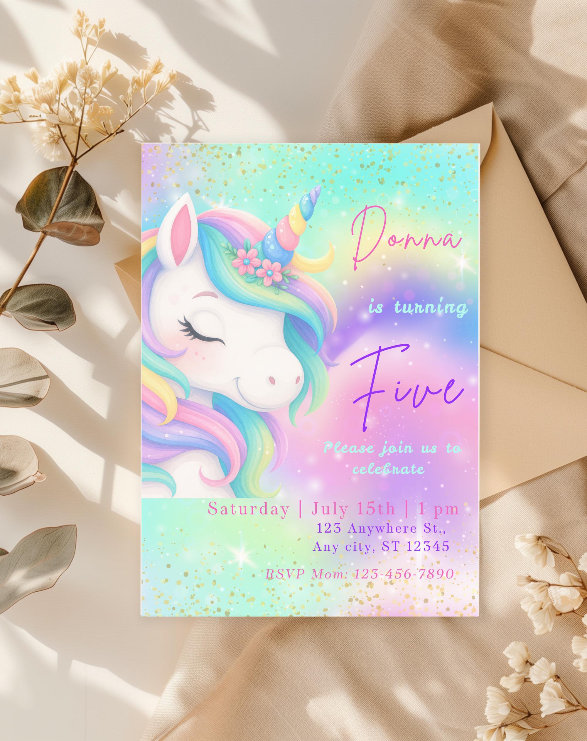 Unicorn Sparkle Rainbow Birthday Invitation