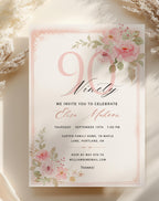90th Birthday Invitation Pink Floral Elegant Invitation - main design preview