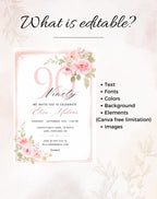 90th Birthday Invitation Pink Floral Elegant Invitation - styled invitation mockup