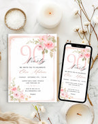 90th Birthday Invitation Pink Floral Elegant Invitation - additional gallery view