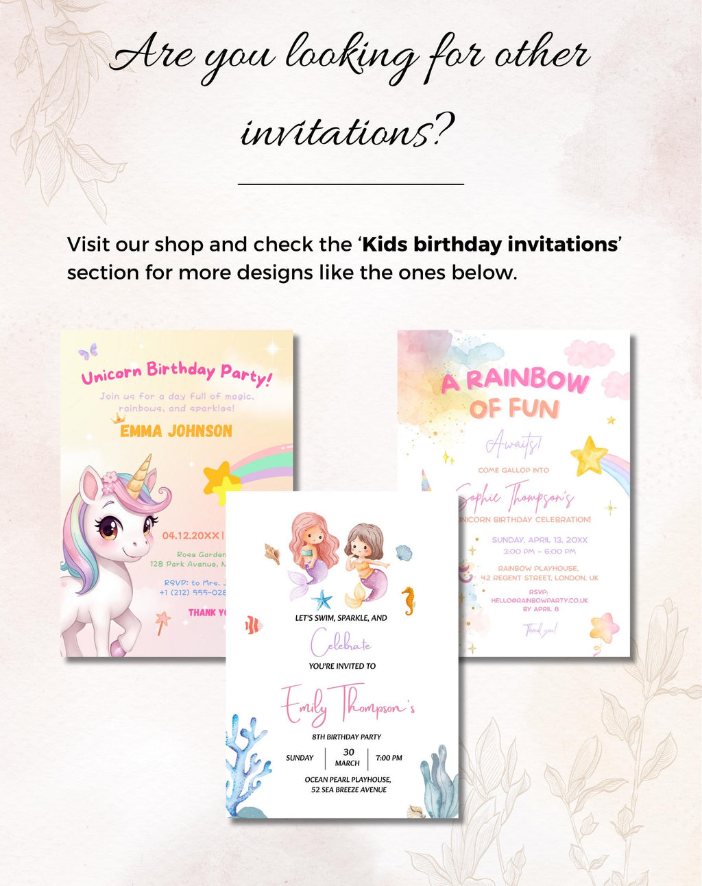 Unicorn Soft Pastel Storybook Birthday Invitation