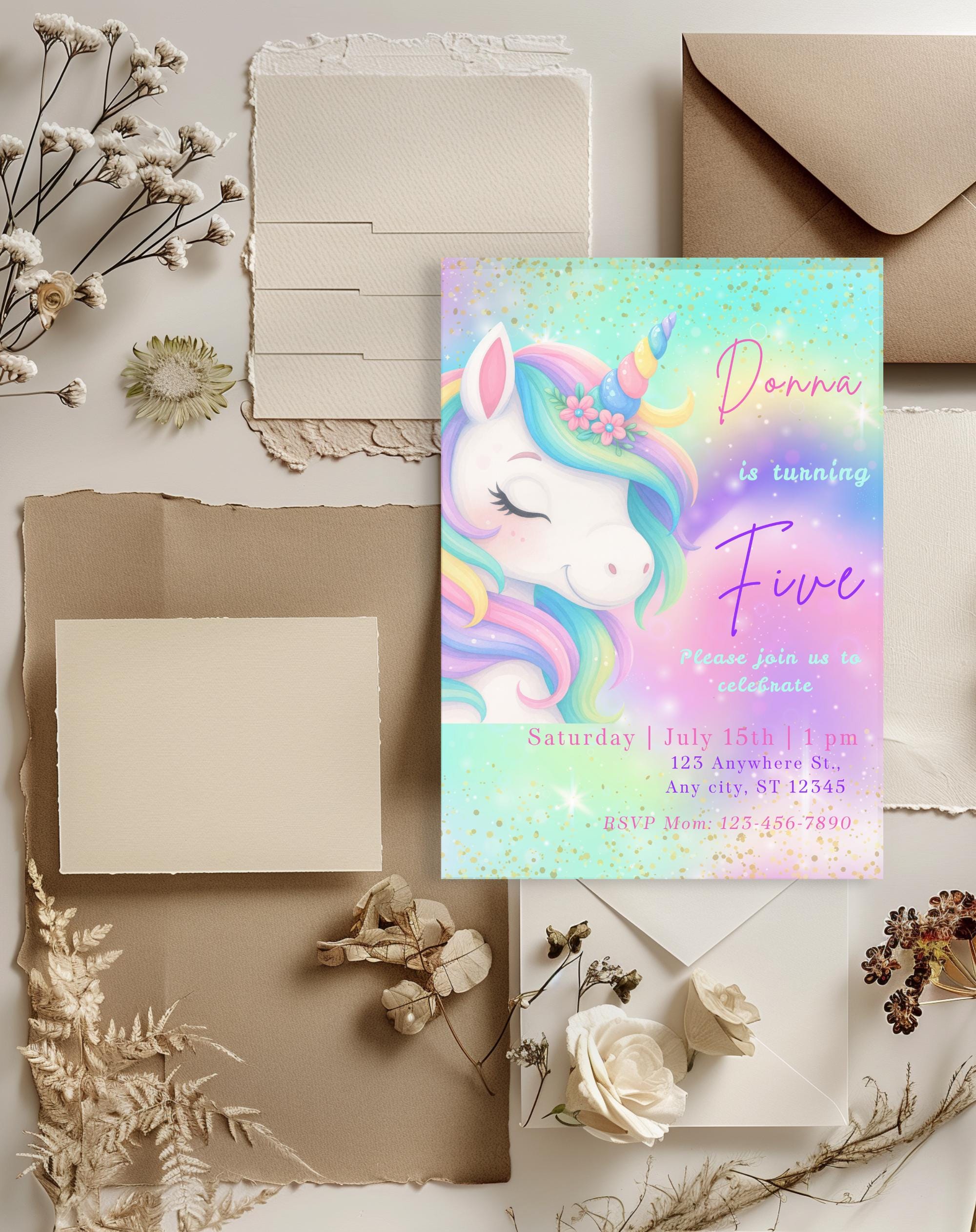 Unicorn Sparkle Rainbow Birthday Invitation
