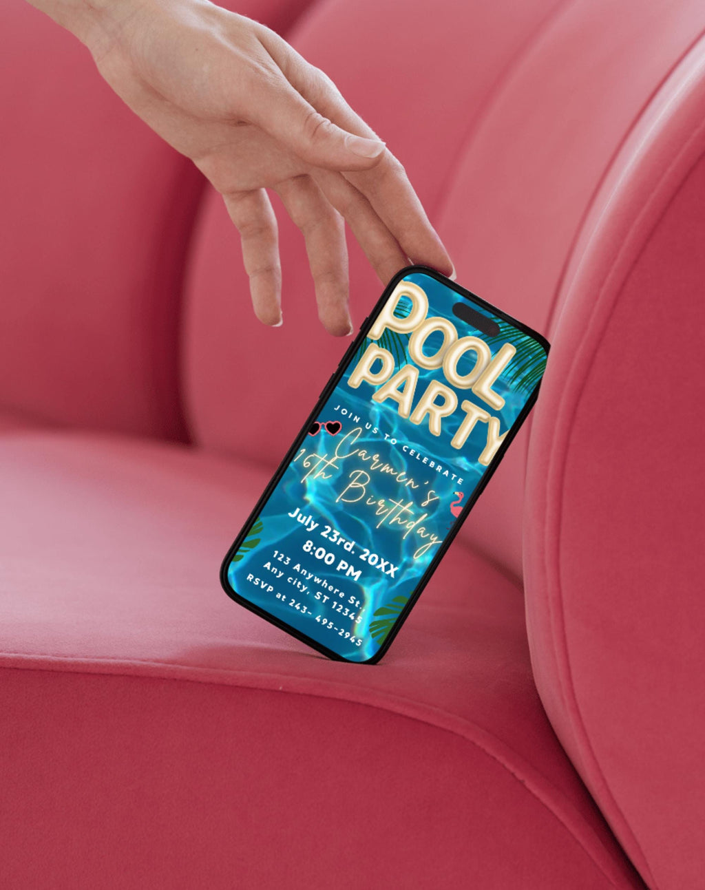 Gold Tropical Pool Party Invitation