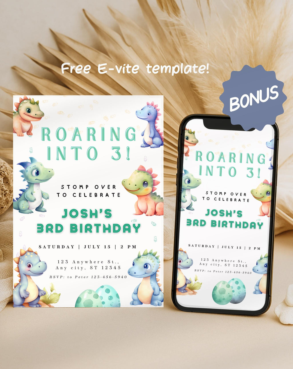 Dinosaur Colorful Pastel Birthday Invitation