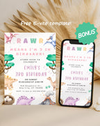 Dinosaur Pastel Birthday Invitation