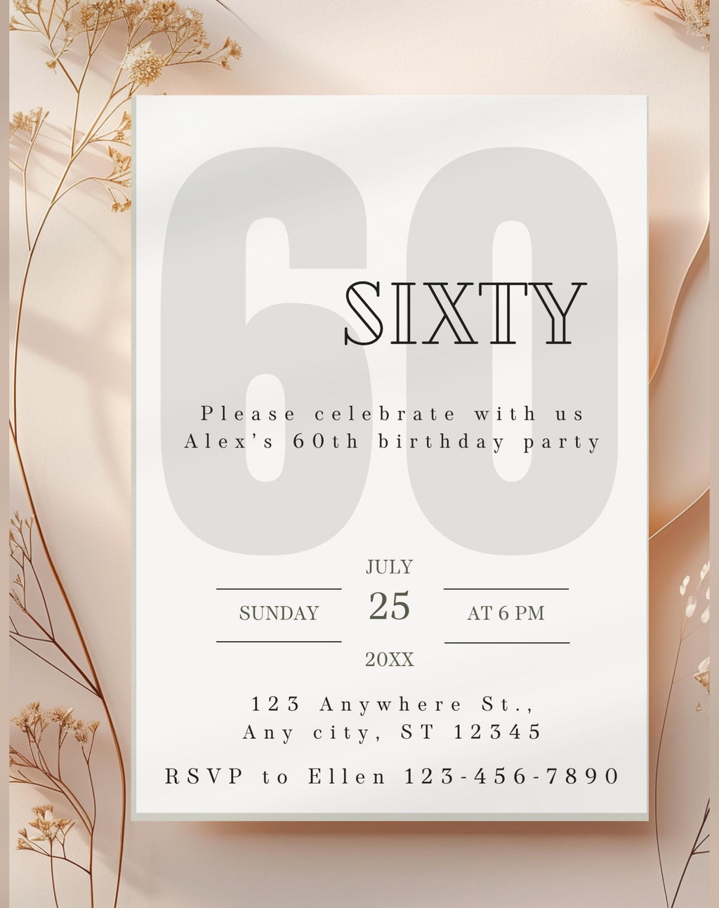 60th Black and White Birthday Invitation