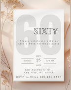 60th Black and White Birthday Invitation