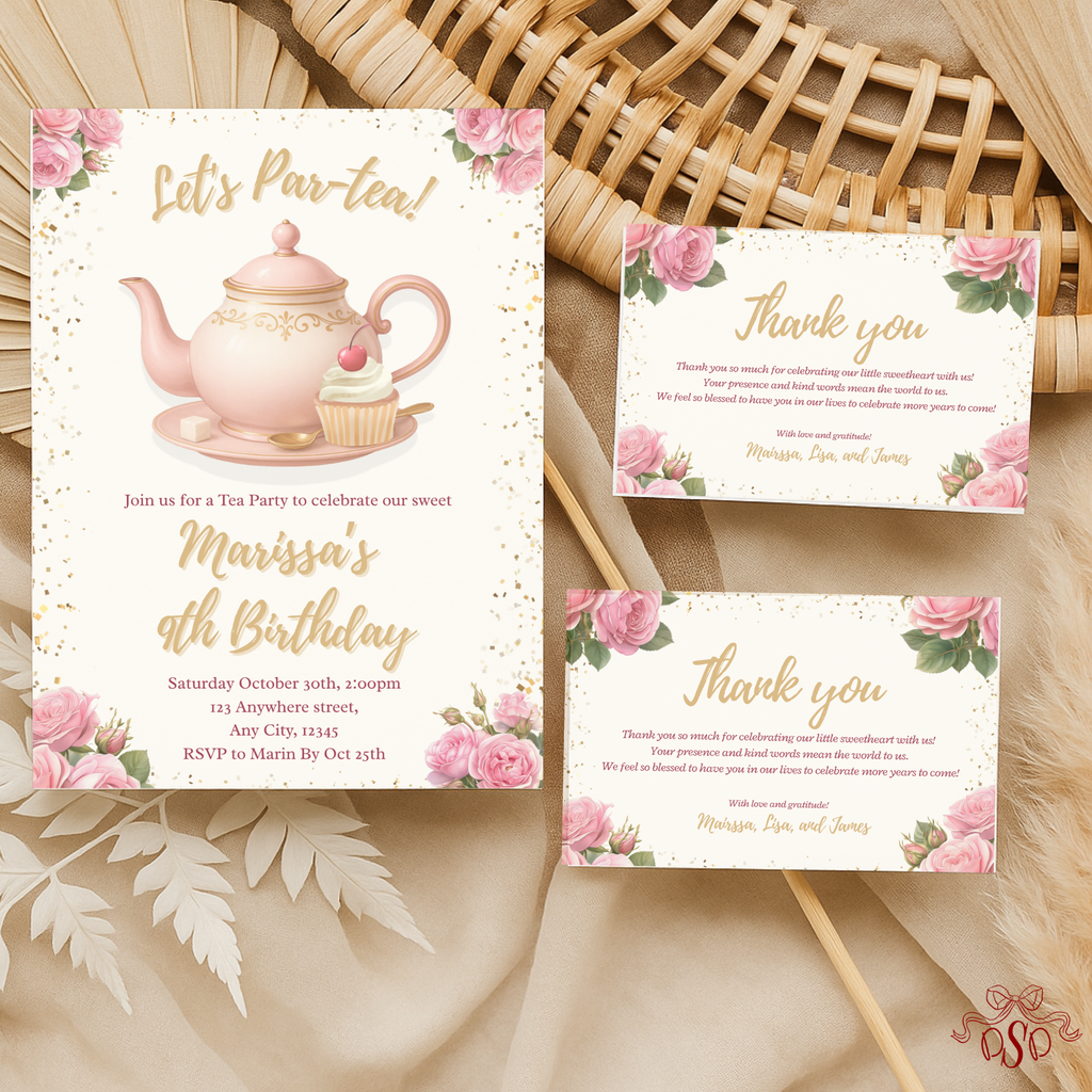 9th Pink Floral Tea Party Birthday Invitation - styled invitation mockup