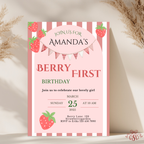 First Birthday Invitation Strawberry Theme