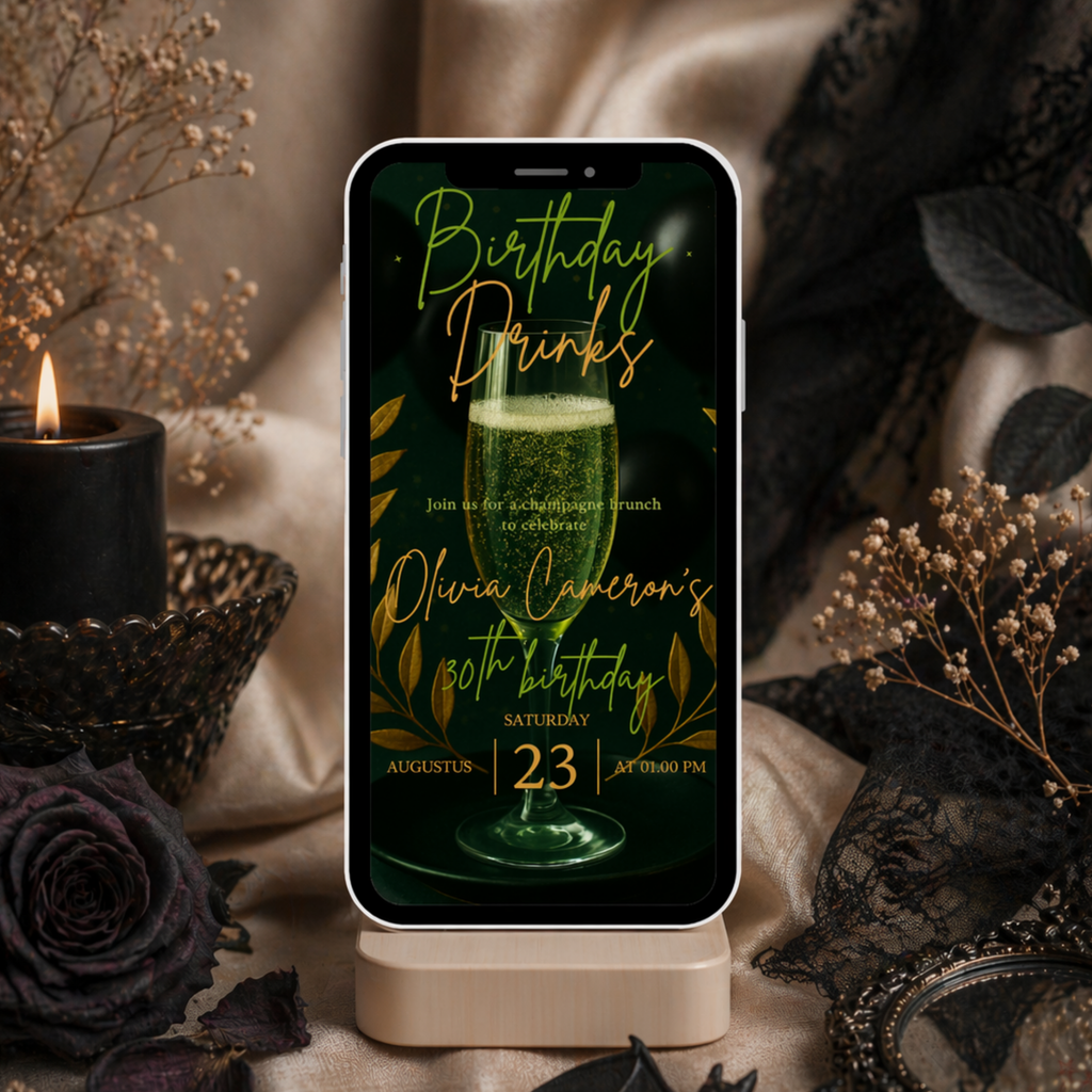 Green and Gold 30th Birthday Drinks Invitation