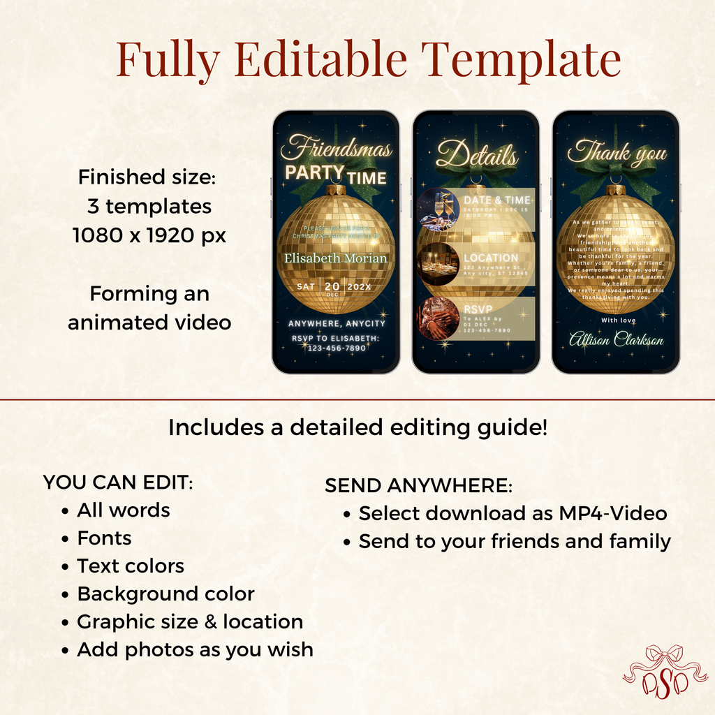 Gold Friendsmas Discoball Christmas Invitation Animated Video