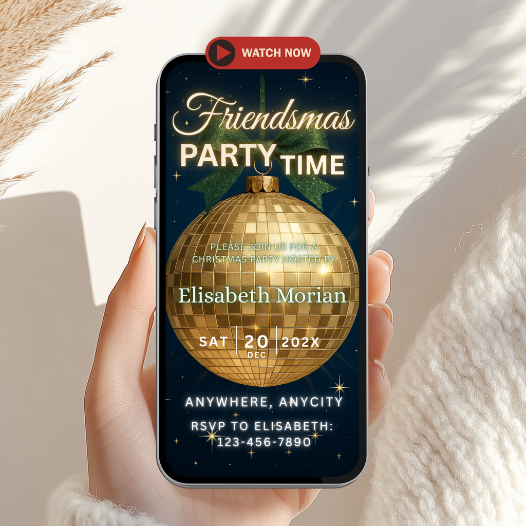 Gold Friendsmas Discoball Christmas Invitation Animated Video