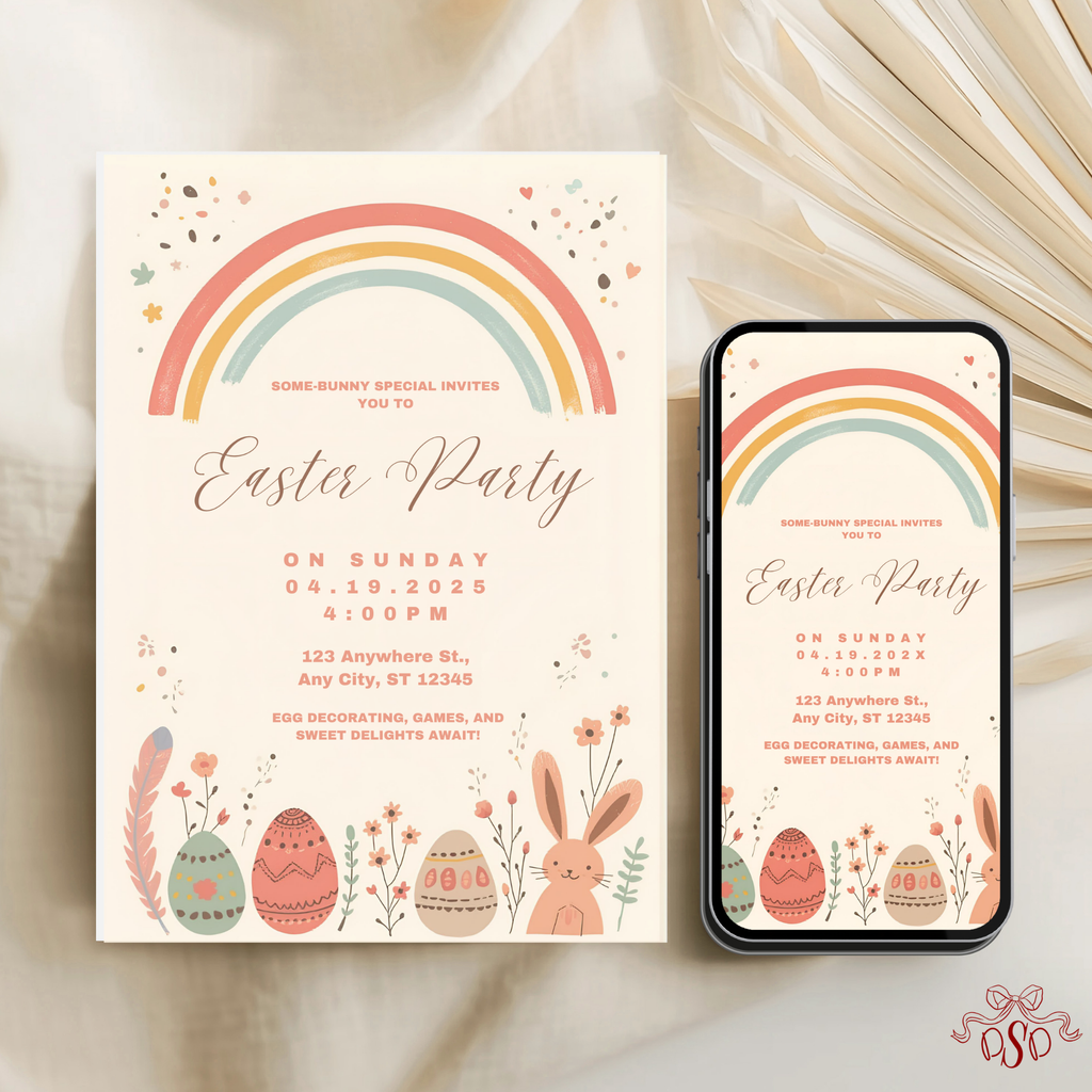Easter Invitation Pastel Rainbow Party Invite