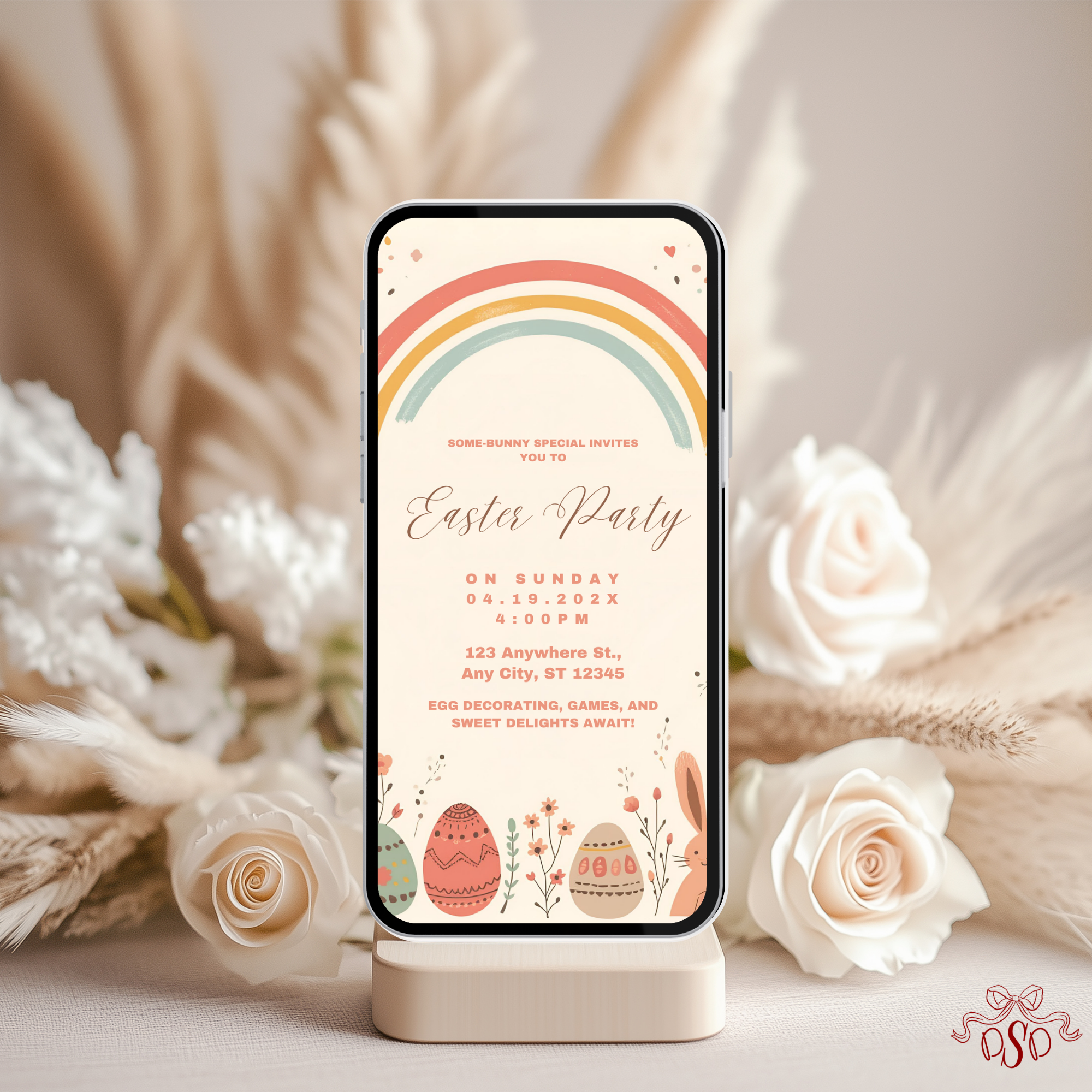 Easter Invitation Pastel Rainbow Party Invite