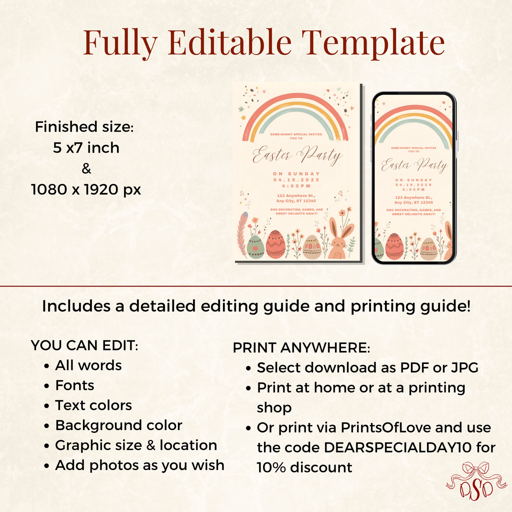 Easter Invitation Pastel Rainbow Party Invite