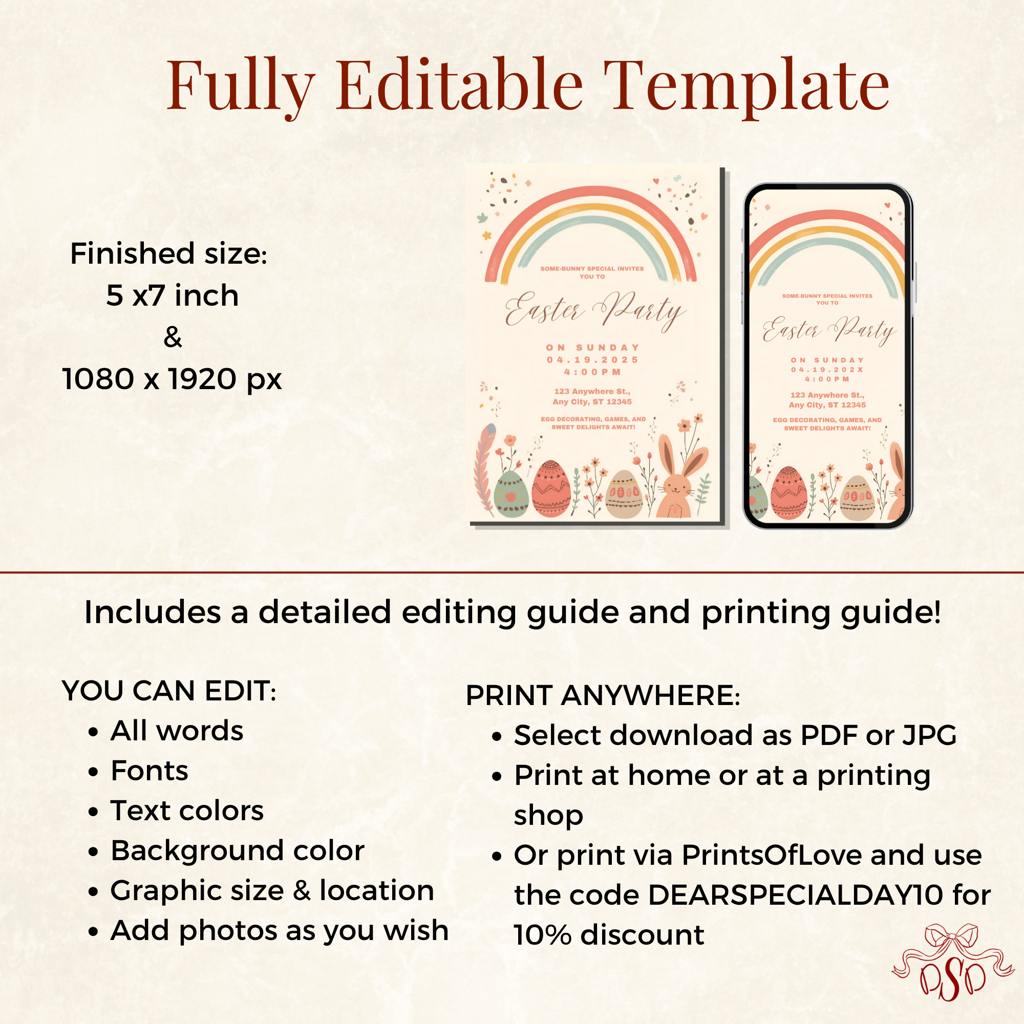 Easter Invitation Pastel Rainbow Party Invite