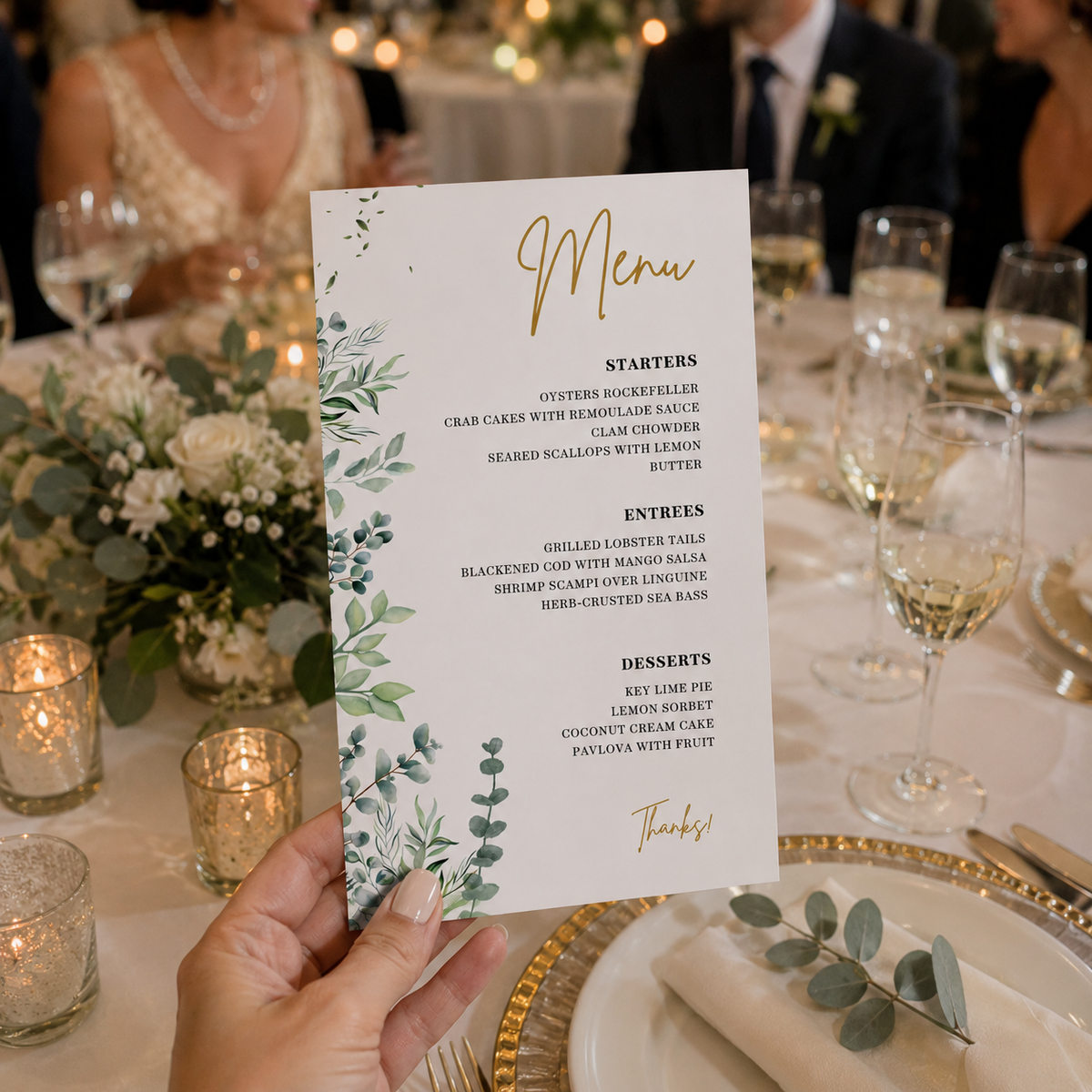 Menu Card 50th Anniversary Gold Green