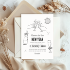 Black & White Cheers New Year Invitation