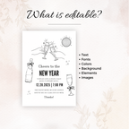 Black & White Cheers New Year Invitation