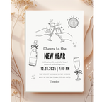 Black & White Cheers New Year Invitation