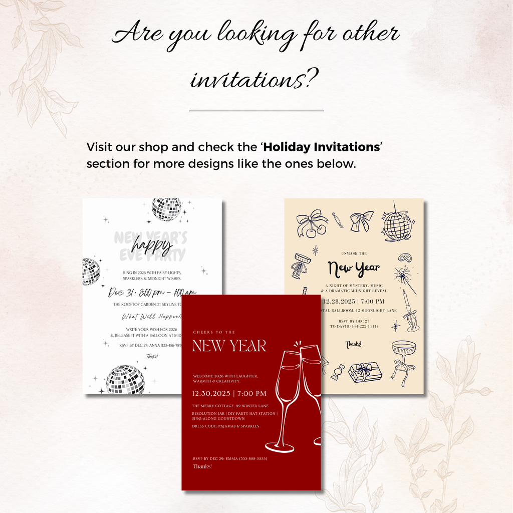 Black & White Cheers New Year Invitation