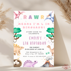 4th Dinosaur Pastel Birthday Invitation