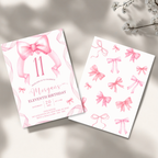 11th Pink Bow Soft Blush Birthday Invitation