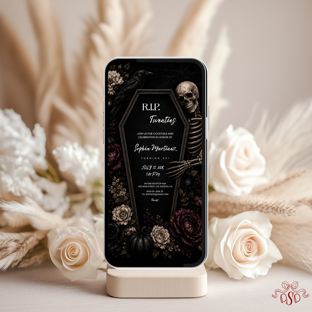 Floral Coffin RIP Twenties Birthday Invitation