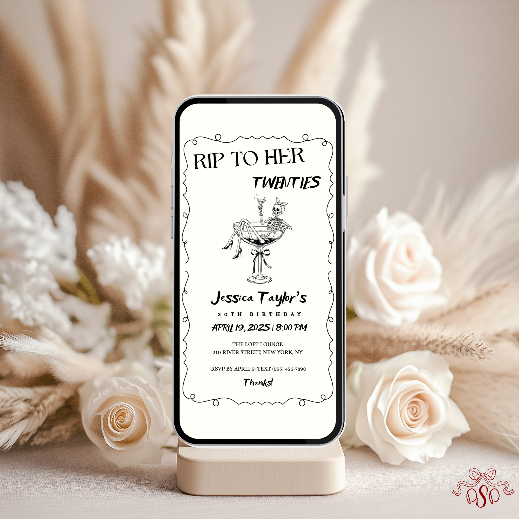 RIP To Her Twenties Cocktail Birthday Invitation