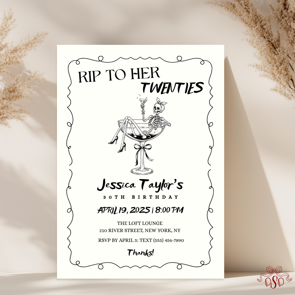 RIP To Her Twenties Cocktail Birthday Invitation