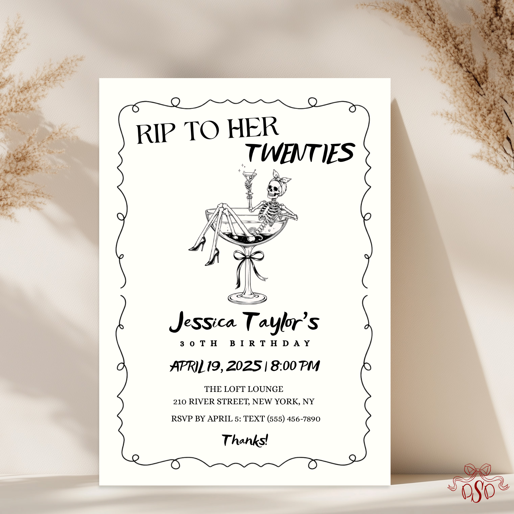 RIP To Her Twenties Cocktail Birthday Invitation