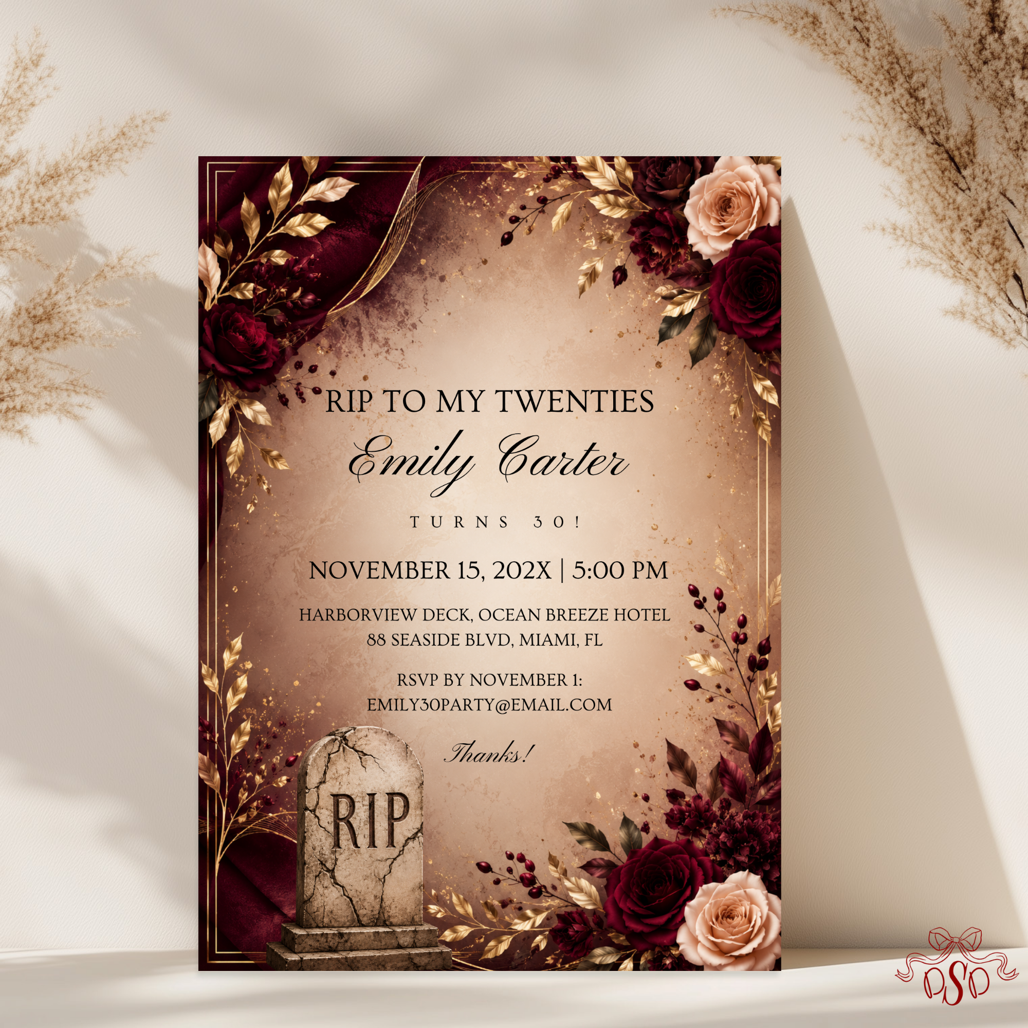 Elegant Floral RIP Twenties Birthday Invitation
