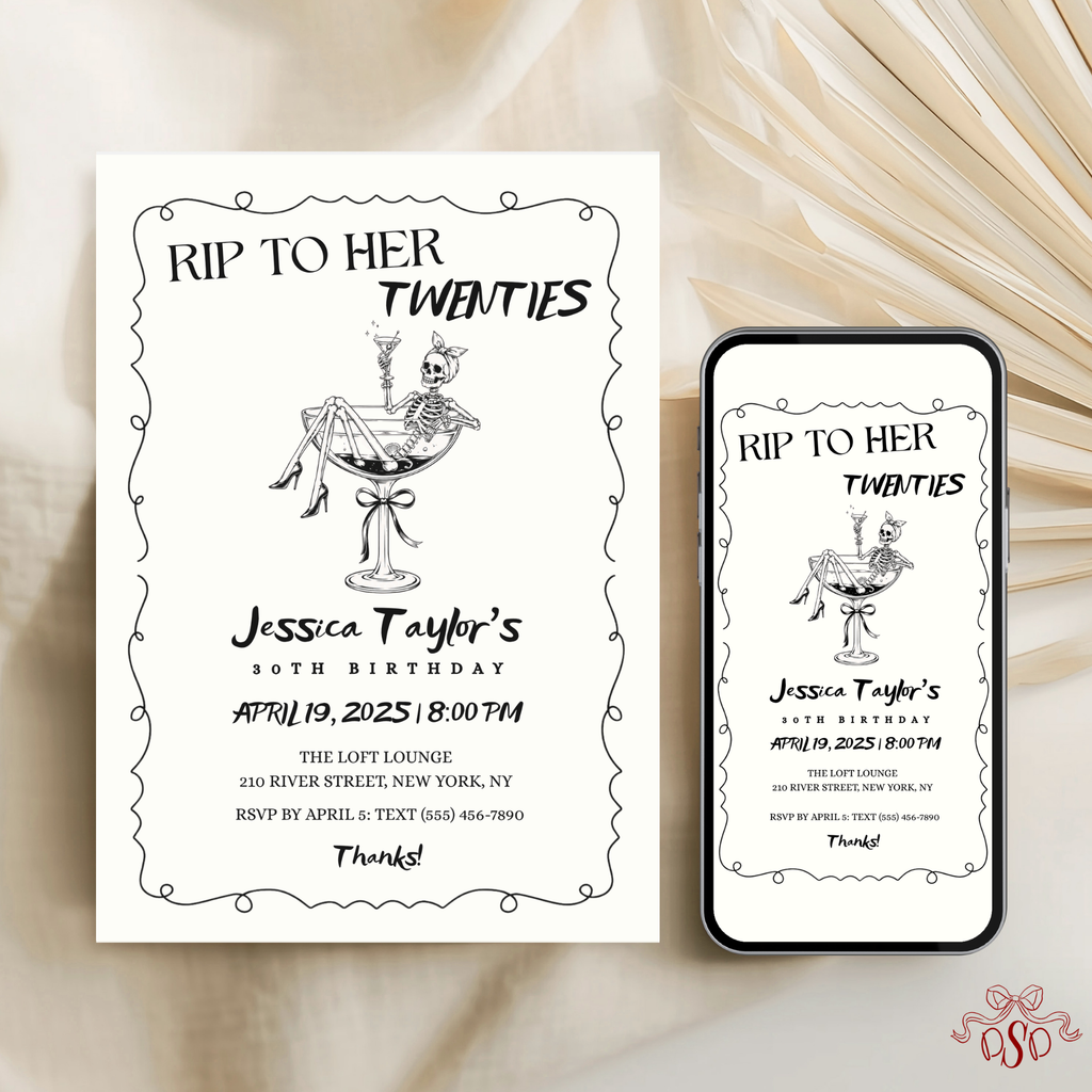 RIP To Her Twenties Cocktail Birthday Invitation
