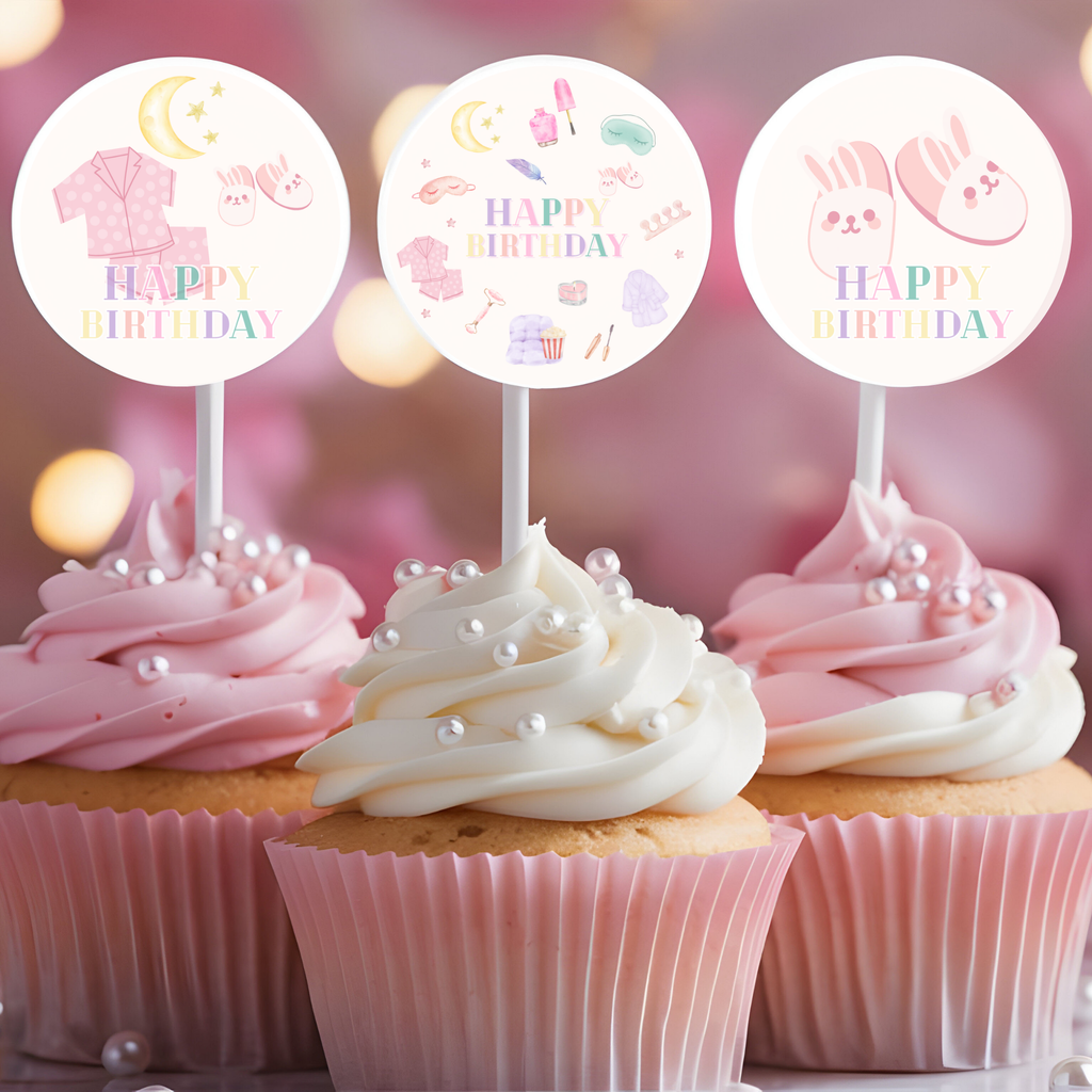 Spa Pajama  Pastel Themed Party Cupcake Toppers
