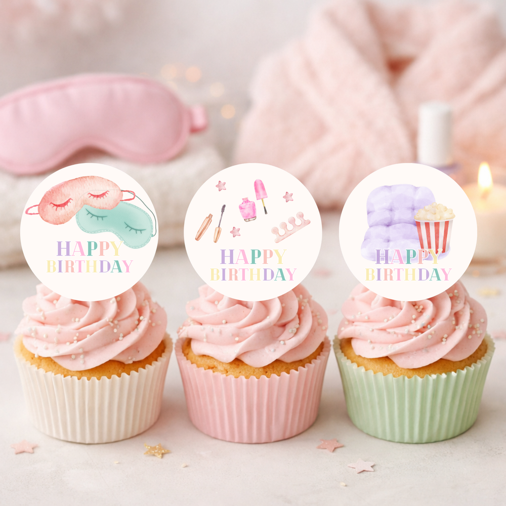 Spa Pajama  Pastel Themed Party Cupcake Toppers