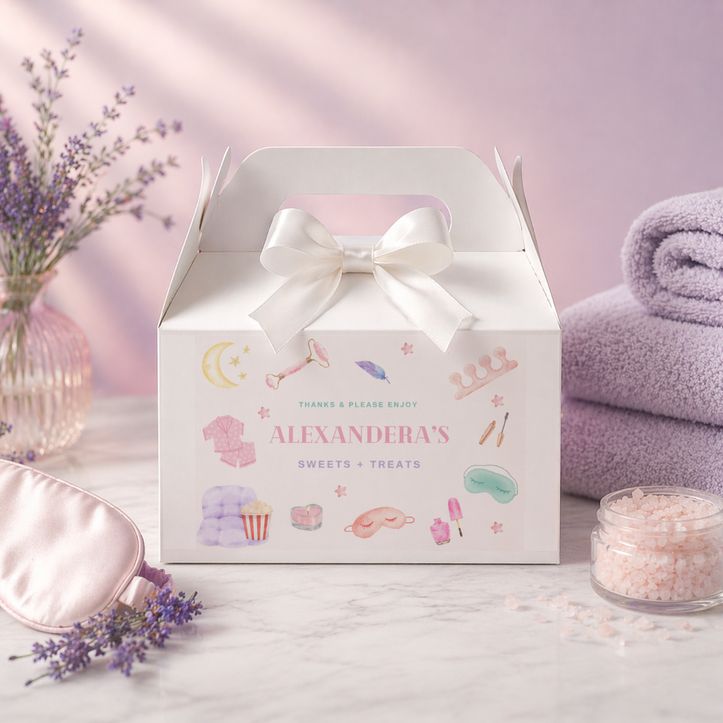 Pastel Pink Spa Party Birthday Gable Box Printable