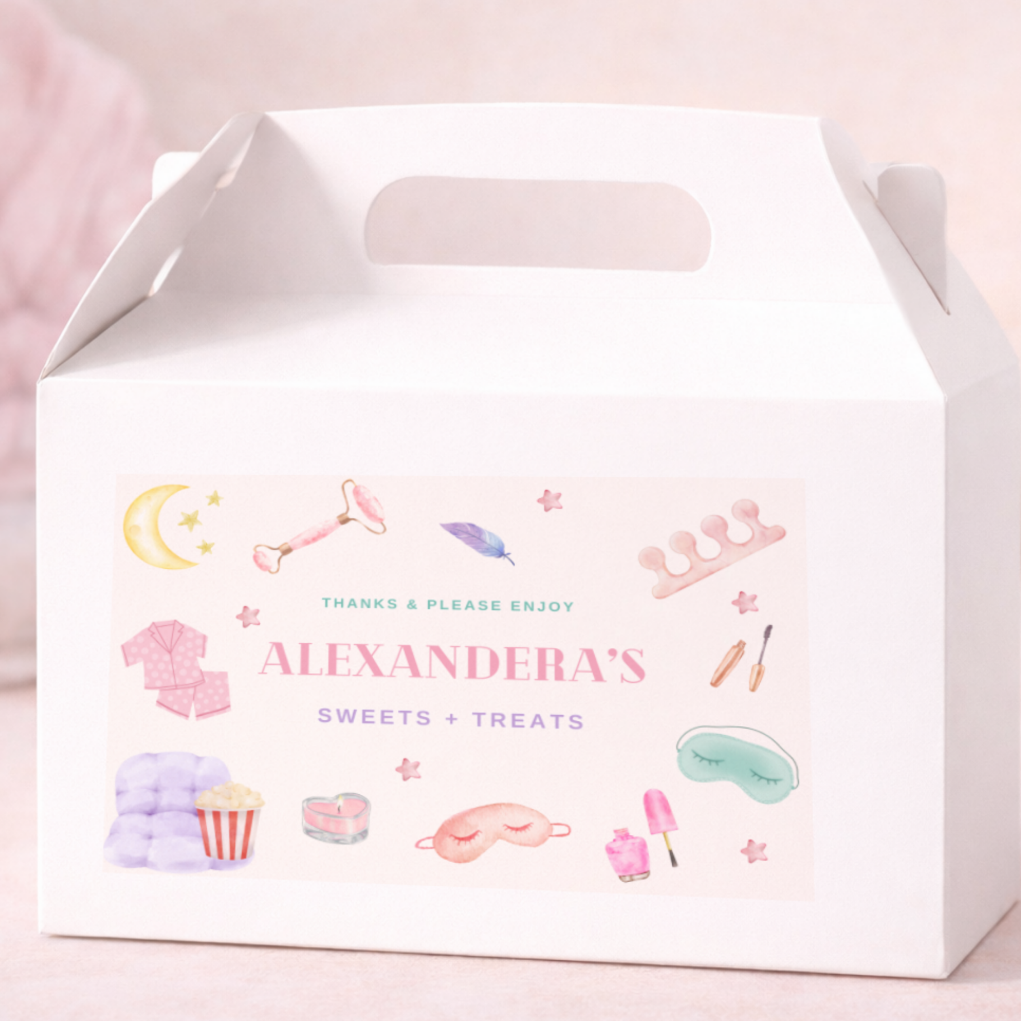 Pastel Pink Spa Party Birthday Gable Box Printable